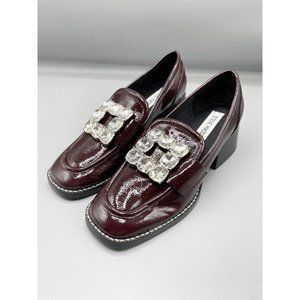 NEW Steve Madden Dark Burgundy Patent Rhinestone Heeled Loafers